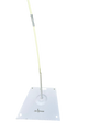 A Deco Arch Connector from Decochamp, designed for use with a 12"x12" DecoBase (required), features a yellow vertical pole on a white square base. Perfect for event decor, it pairs with balloon arch kits. Sold as 10 units per box. Plain white background.