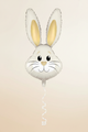 Ivory Bunny Rabbit Foil Balloon with Cream Background and Ribbon