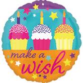 21" Make A Wish Cupcakes Mylar Balloon