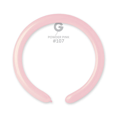 A light pink, inflated 260G Gemar Latex Balloon forms an open circle on a white background. Above it, the text reads “Modelling/Twisting Marshmallow Powder Pink (Bag of 50) – Gemar.”.