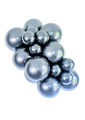 A cluster of shiny, metallic black 24" Shadow Chrome Like Tuftex Effects Latex Balloons (3 per bag) by Tuftex, grouped together against a white background.