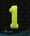 Yellow number 1 balloon on a dark background with colorful patterns, featuring the DecoChamp brand.