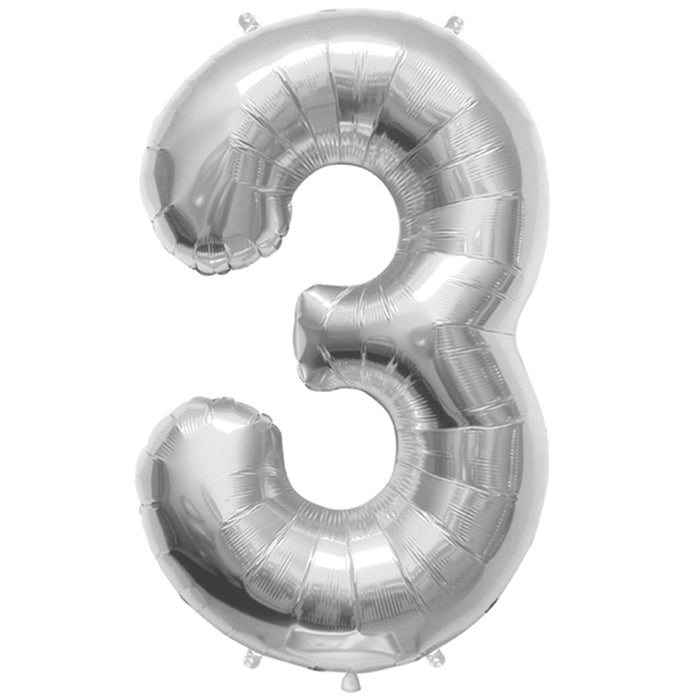 34" Northstar Brand Packaged Number 3 - Silver Foil Balloon
