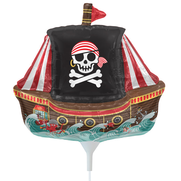 14" Pirate Ship Airfill Only Balloon Includes Cup and Stick.