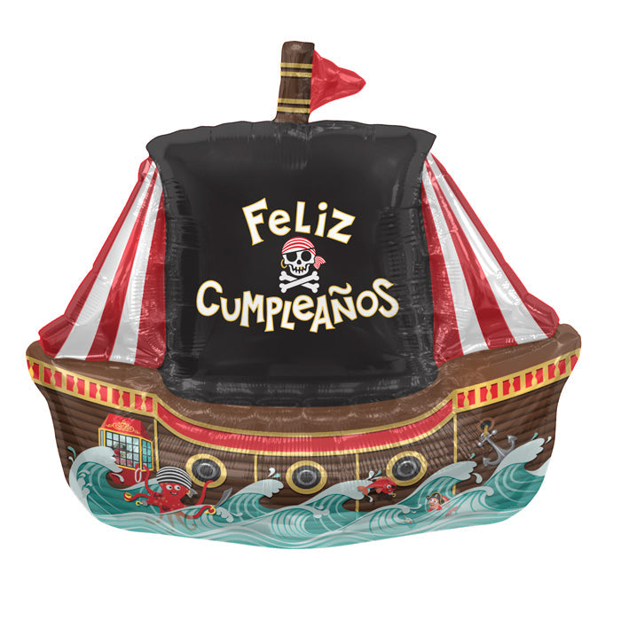 36" Foil Balloon Feliz Cumpleaños Pirate Ship (Spanish)