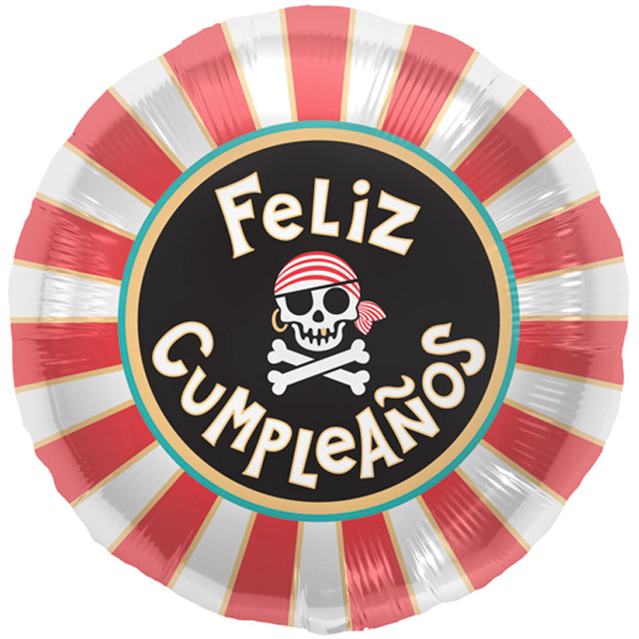 18" Foil Balloon Feliz Cumpleanos Pirate Skull (Spanish)