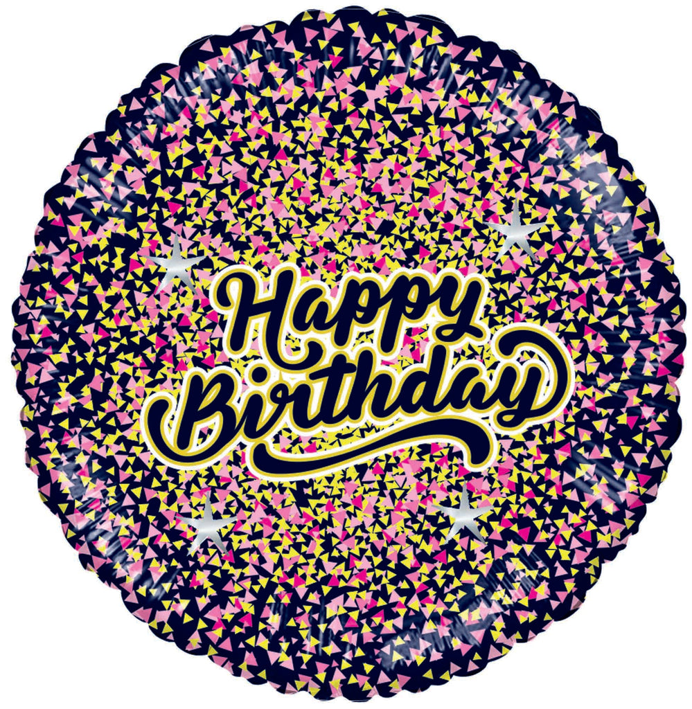 18" Happy Birthday Glitter Gold/Pink Black Foil Balloon