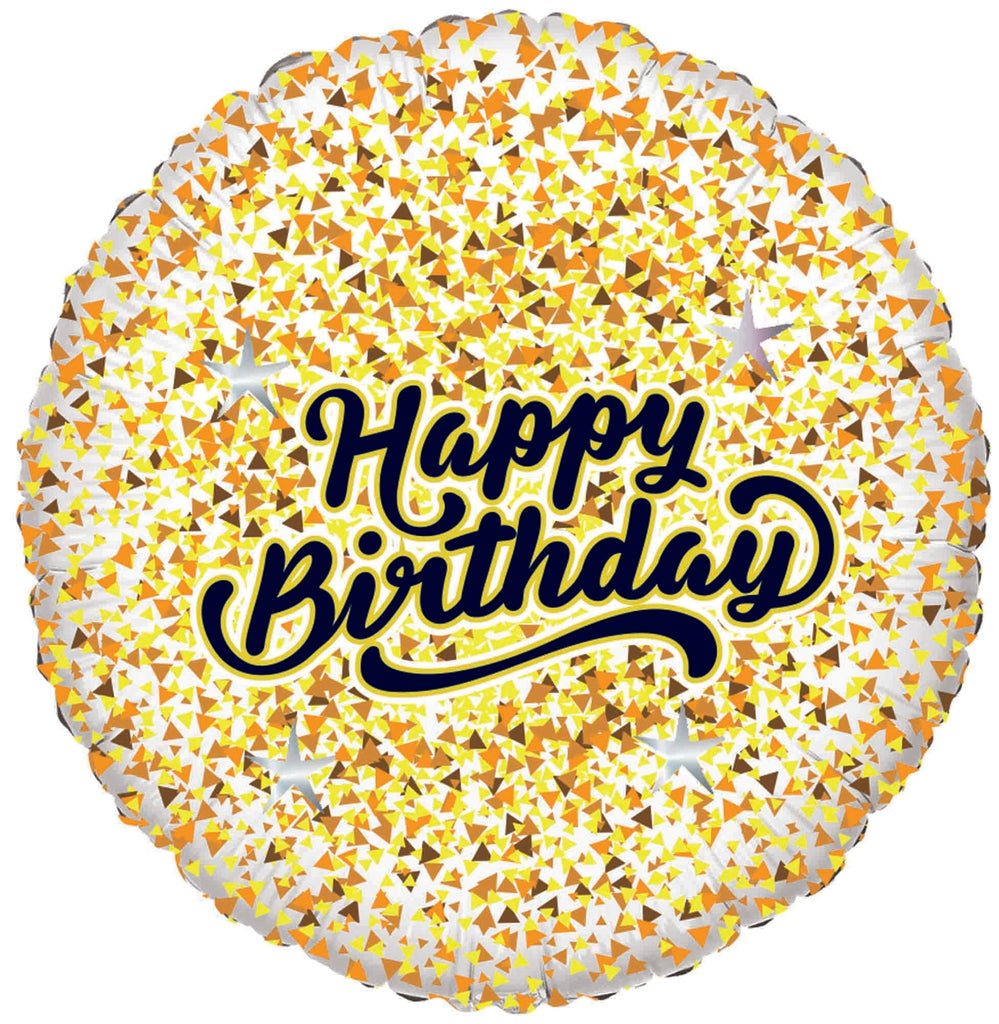 18" Happy Birthday Glitter Gold/Rose Gold White Foil Balloon