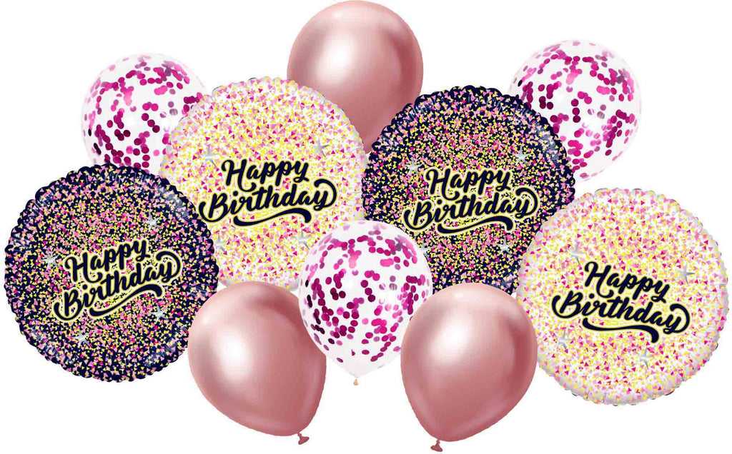 Bouquet 10pc Happy Birthday Pink/Gold Foil Balloon