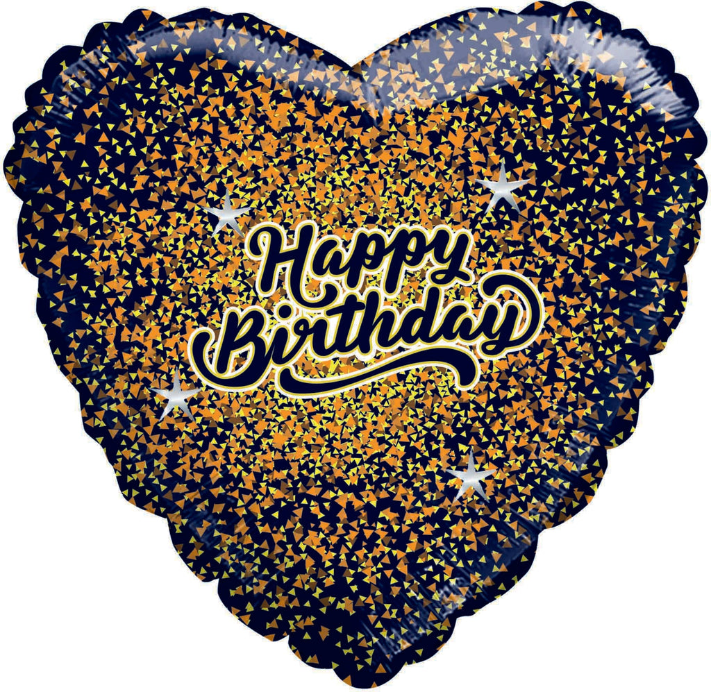 9" Airfill Only Happy Birthday Glitter Gold/Rose Gold Black Heart Foil Balloon