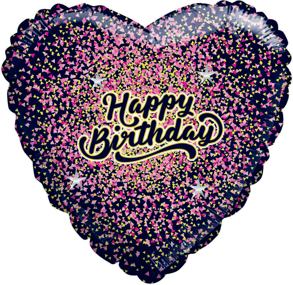 9" Airfill Only Happy Birthday Glitter Gold/Pink Black Heart Foil Balloon