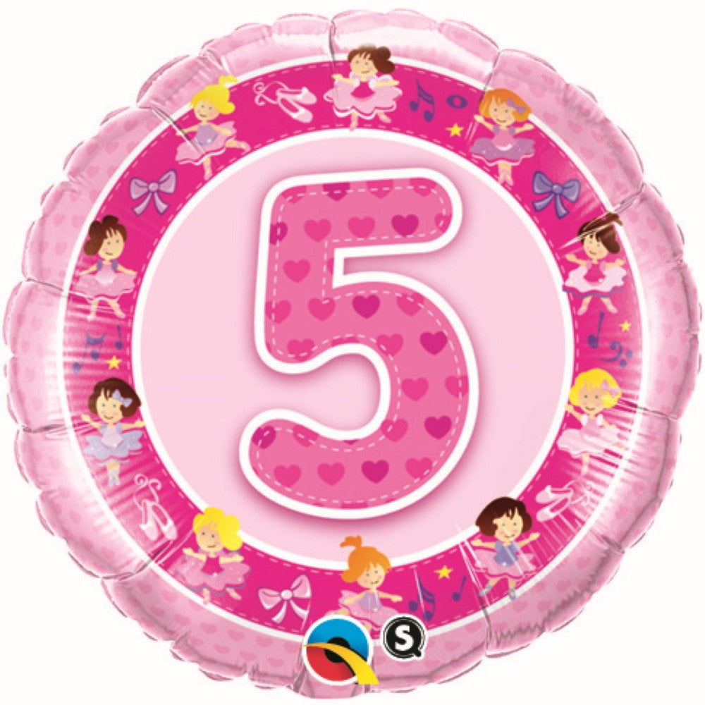 18" Age 5 Pink Ballerinas Mylar Balloon