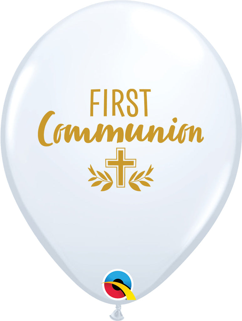 11" White (50 Per Bag) Communion Cross Latex Balloons