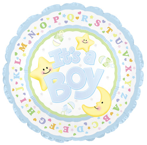 18" It's a Baby Boy Star and Moon Foil Balloon