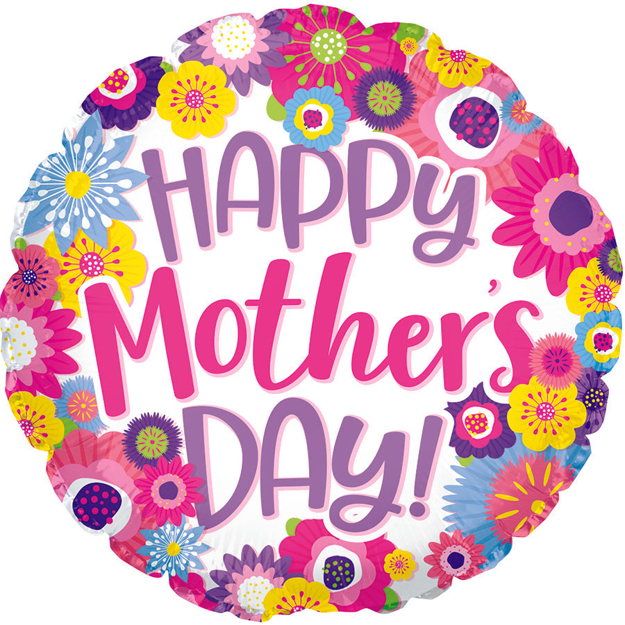 17" Happy Mother's Day Fun Flowers Foil Balloon