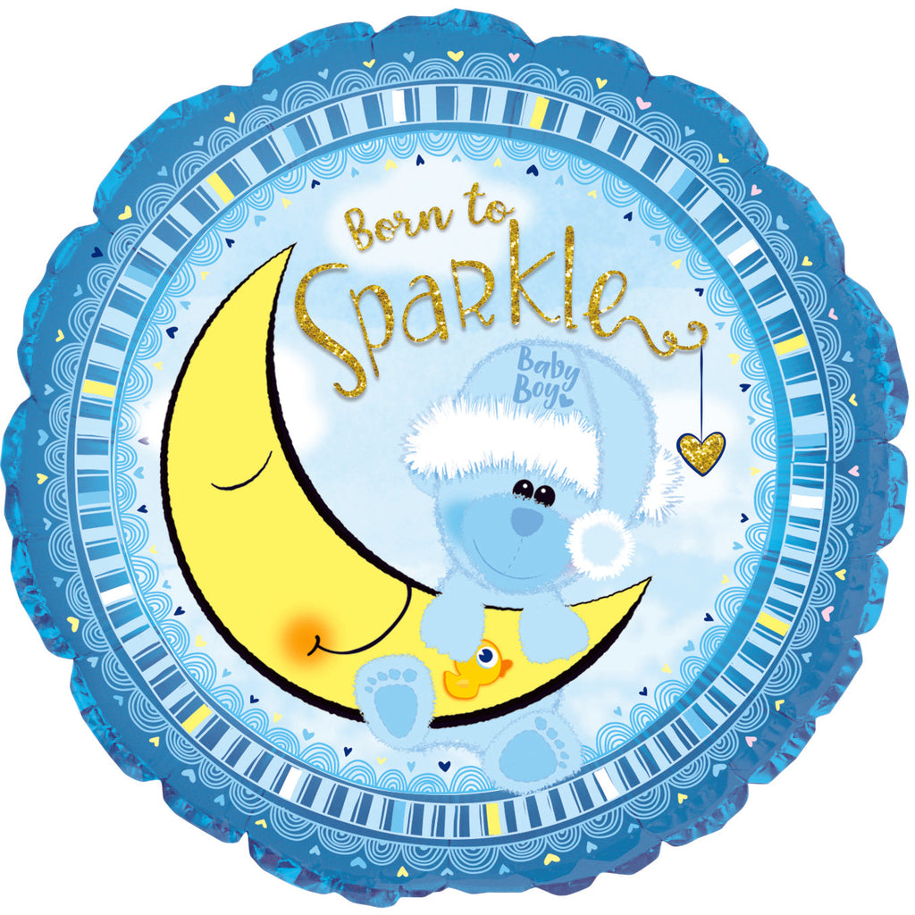 18" Born To Sparkle Baby Baby Boy Foil Balloon