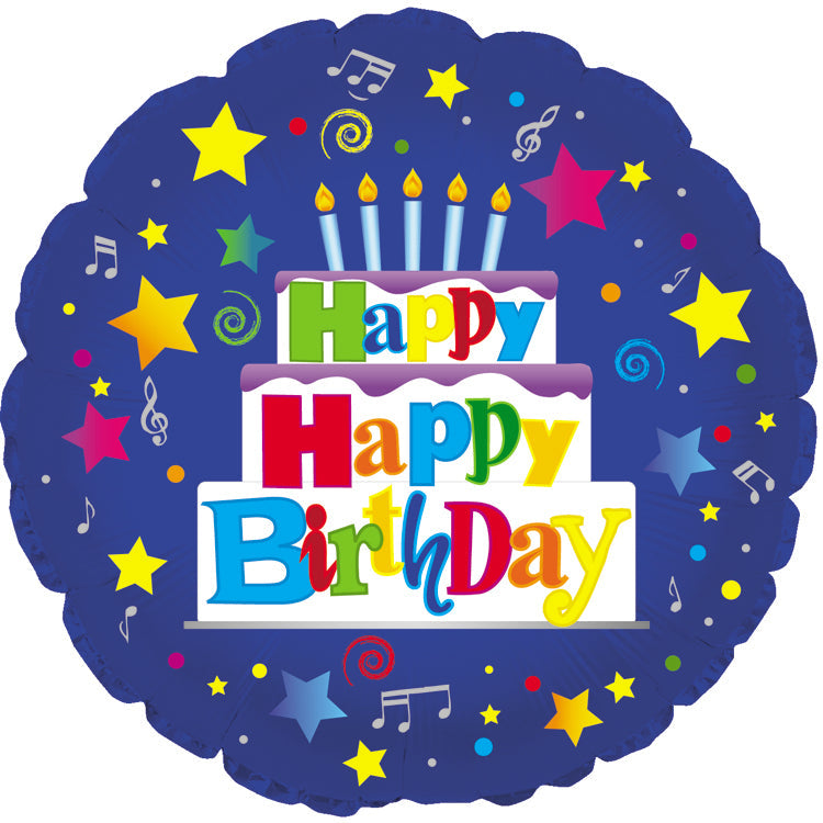 18" Happy Happy Birthday Blue Balloon