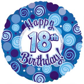 18" Happy 18th Birthday Blue Dazzeloon Balloon