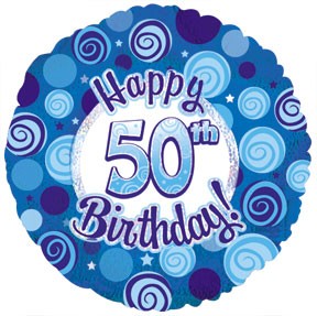 18" Happy 50th Birthday Blue Dazzeloon Balloon