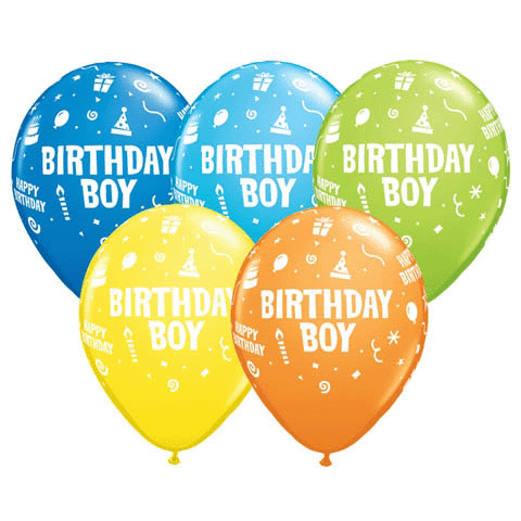 11" Birthday Boy Assorted (50 Per Bag) Latex Balloons
