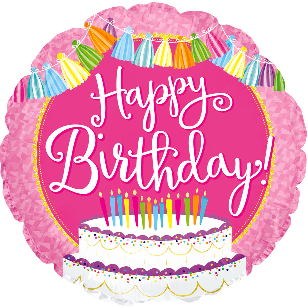 18" Birthday Tassels & Cake Foil Balloon