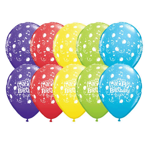 11" Happy Birthday To You Music Assorted (50 Per Bag) Latex Balloons
