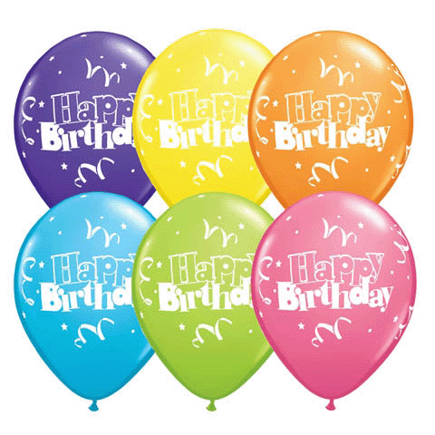 11" Birthday Streamers & Stars Assorted (50 Per Bag) Latex Balloons