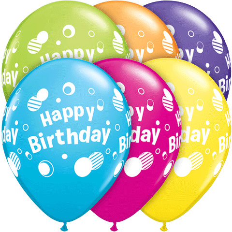11" Happy Birthday Polka Dots Tropical Assortment (50 Per Bag) Latex Balloons