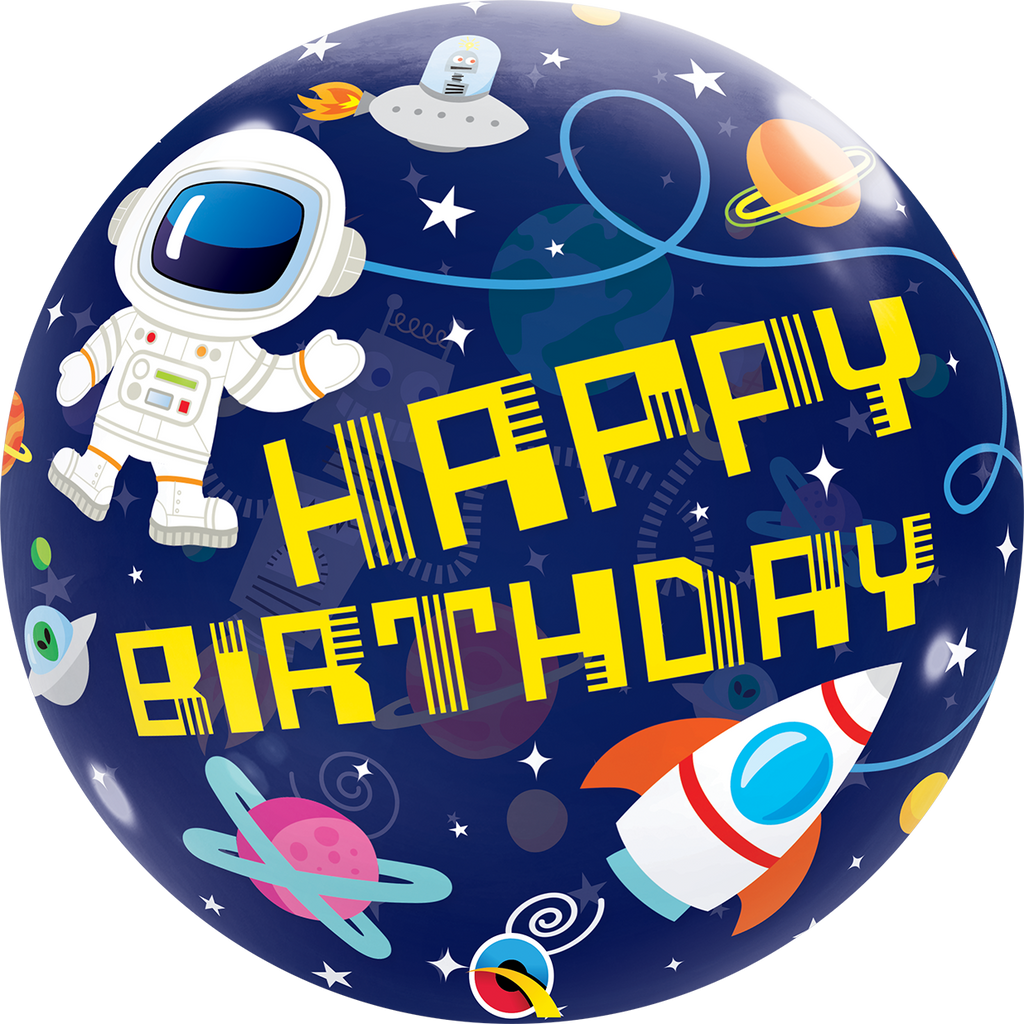 22" Happy Birthday Outer Space Bubble Balloon