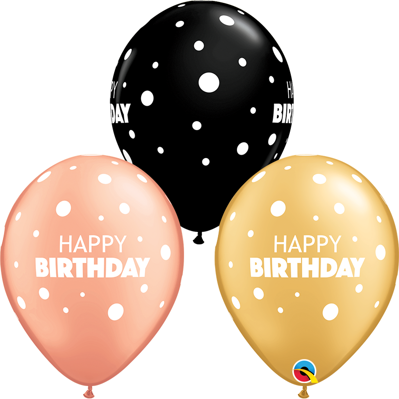 11" (50 Per Bag) Birthday Big & Little Dots Latex Balloons