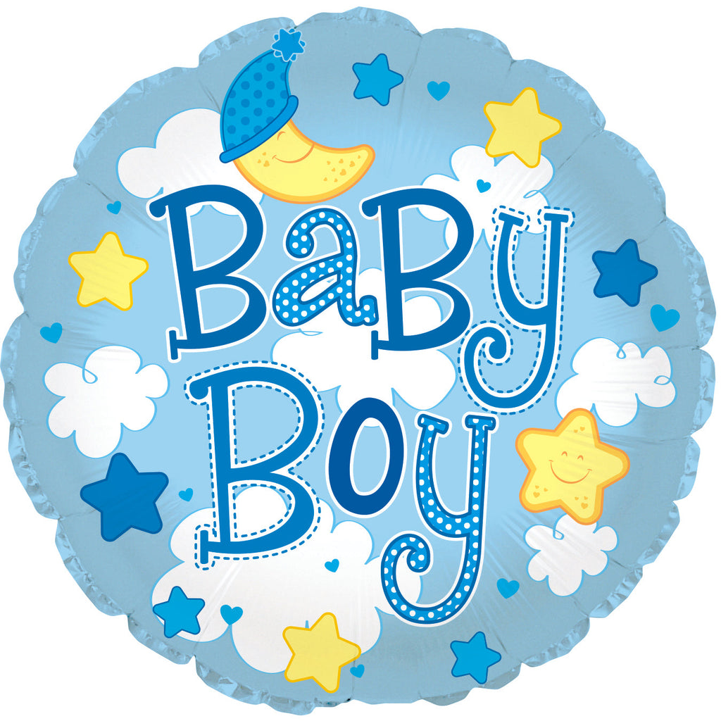 24" Baby Boy Clouds Foil Balloon