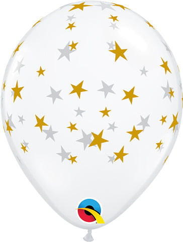 5" Latex Balloons Diamond Clear (100 Per Bag) Contemporary Gold Stars