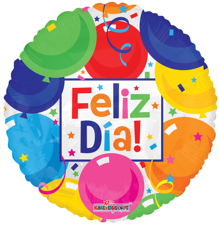 18" Feliz Dia Colorful Balloons Gellibean Balloon (Spanish)