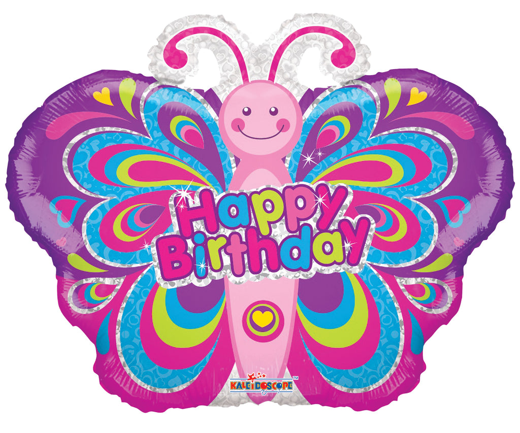 12" Airfill Only Happy Birthday Colorful Butterfly Balloon