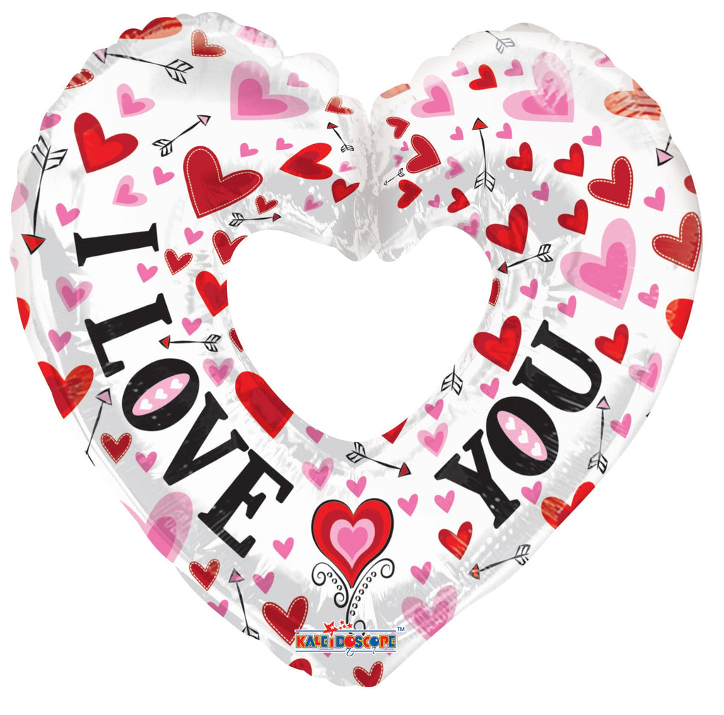 36" I Love You White Heart With Hole Shape Balloon