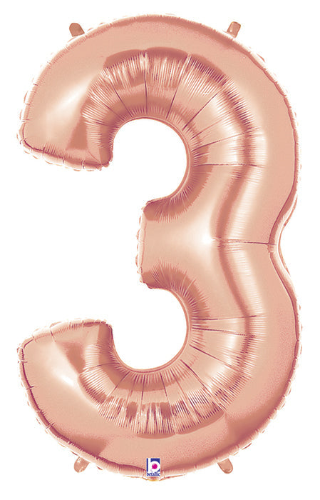 40" Foil Shape Megaloon Balloon Number 3 Rose Gold