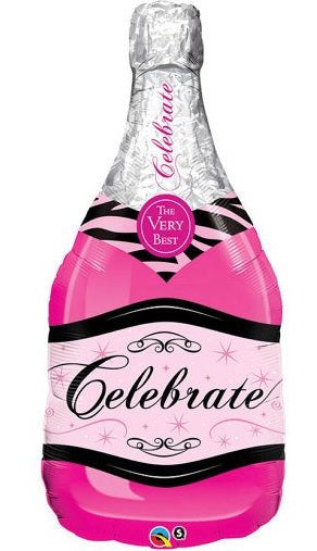 39" Celebrate Bubbly Wine Bottle Pink Balloon