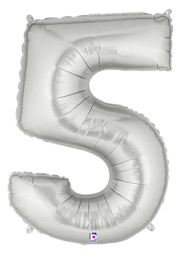 40" Megaloon Large Number Balloon 5 Silver