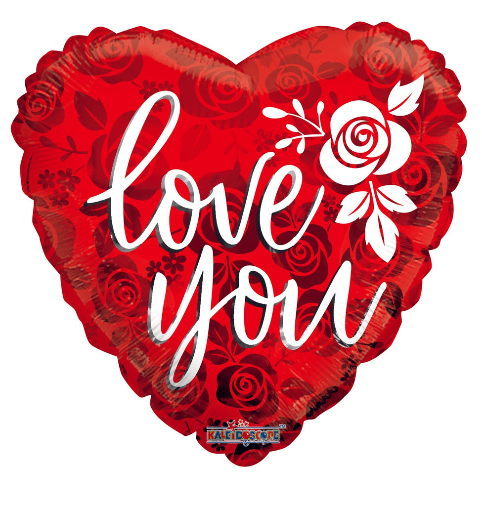 18" Love You Rose Pattern Foil Balloon