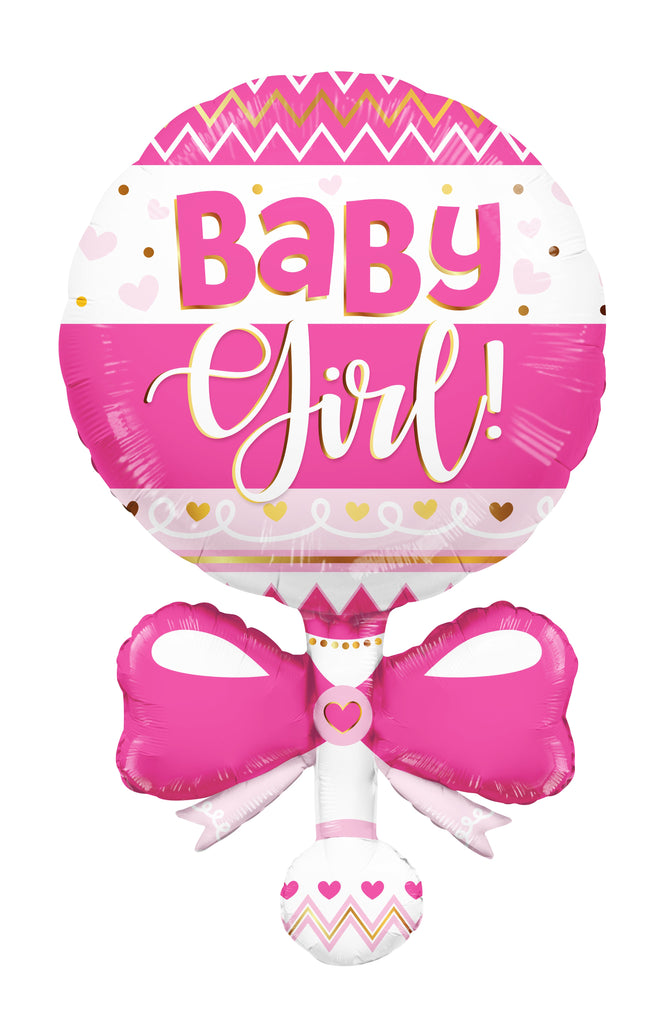 36" Baby Rattle Pink Shape Foil Balloon