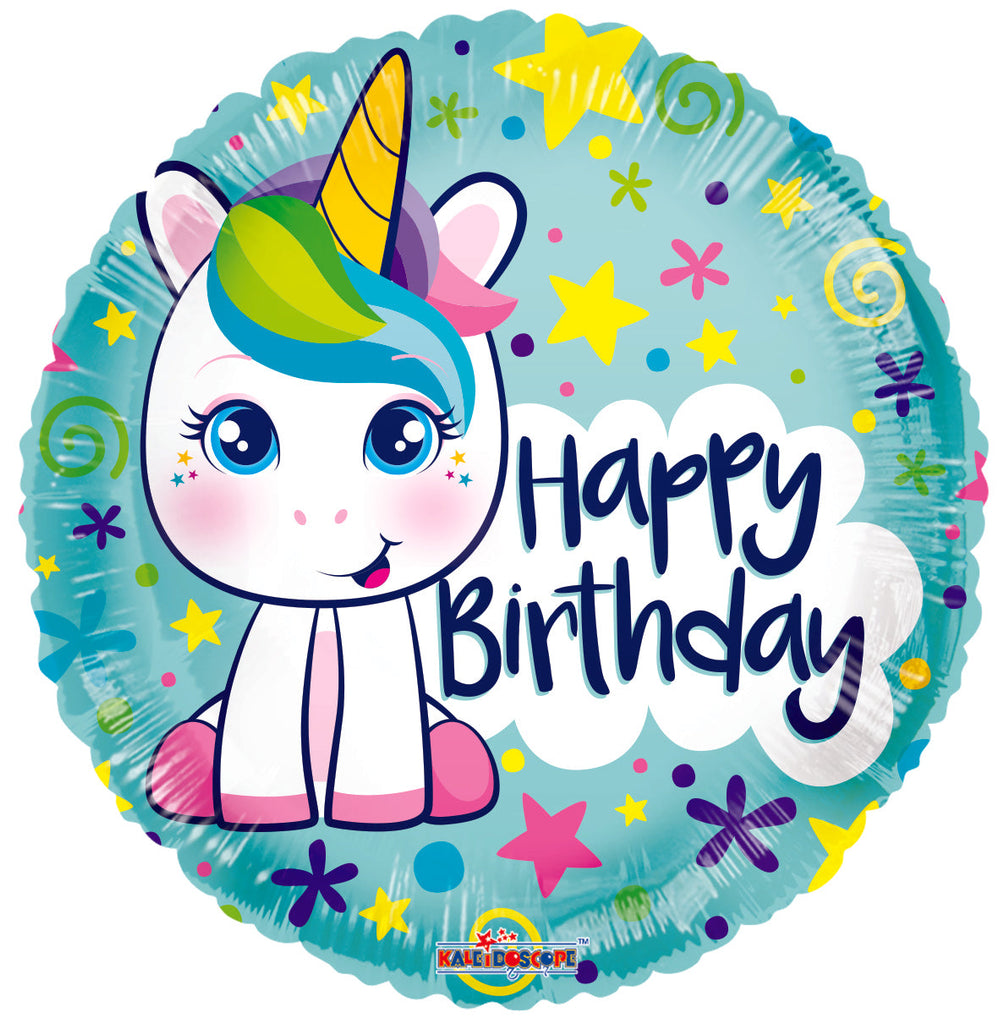 18" Birthday Cute Unicorn Gellibean Round Foil Balloon