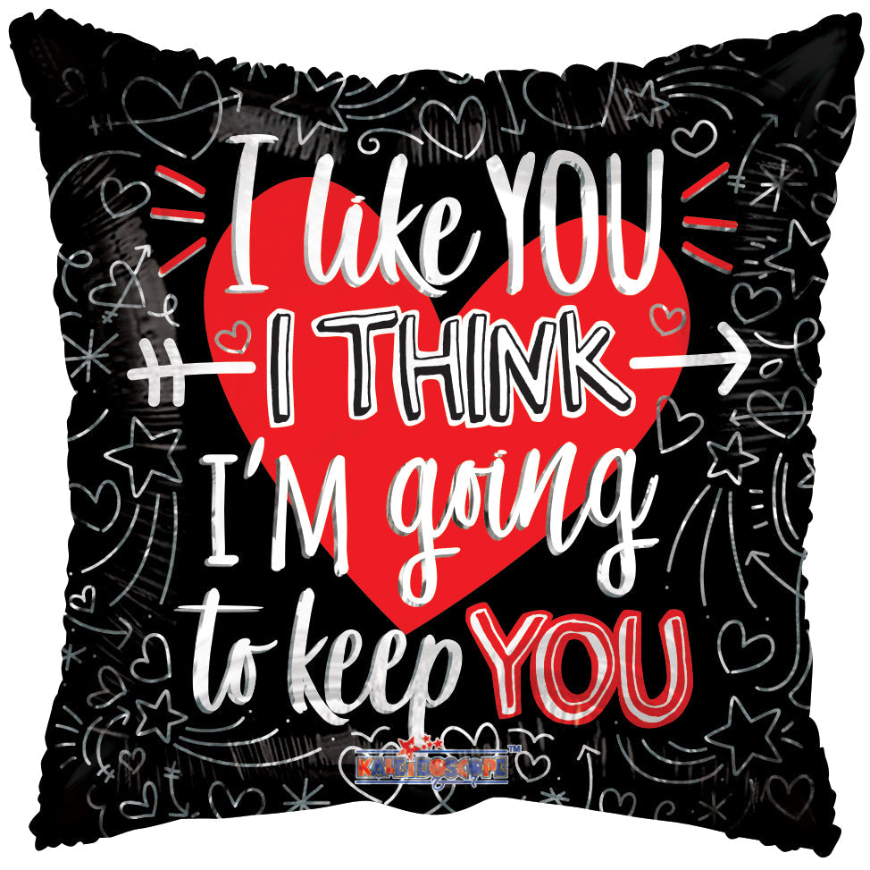 18" I Like You Black Square Foil Balloon