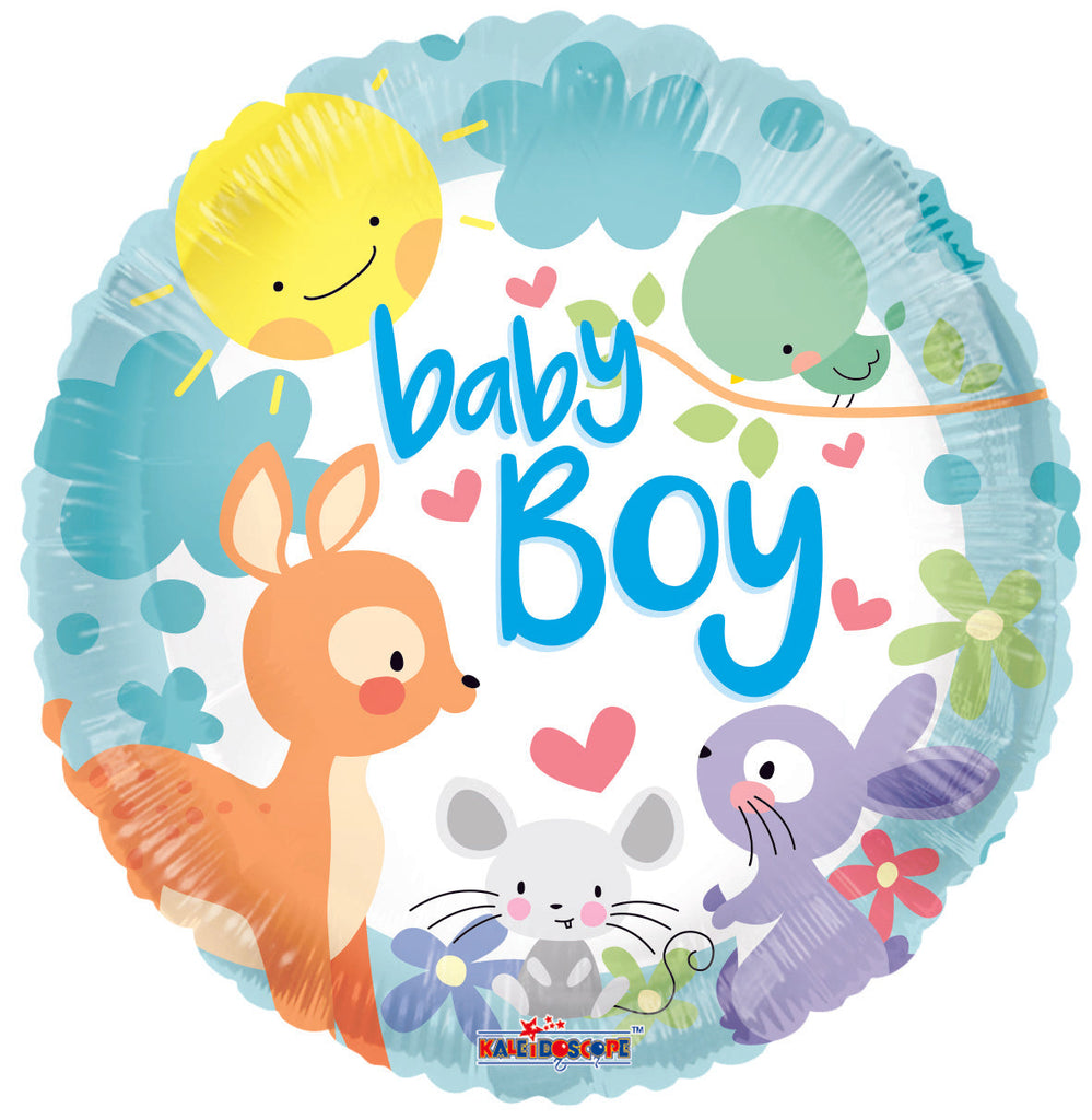9" Airfill Only Baby Boy Animals Round Foil Balloon