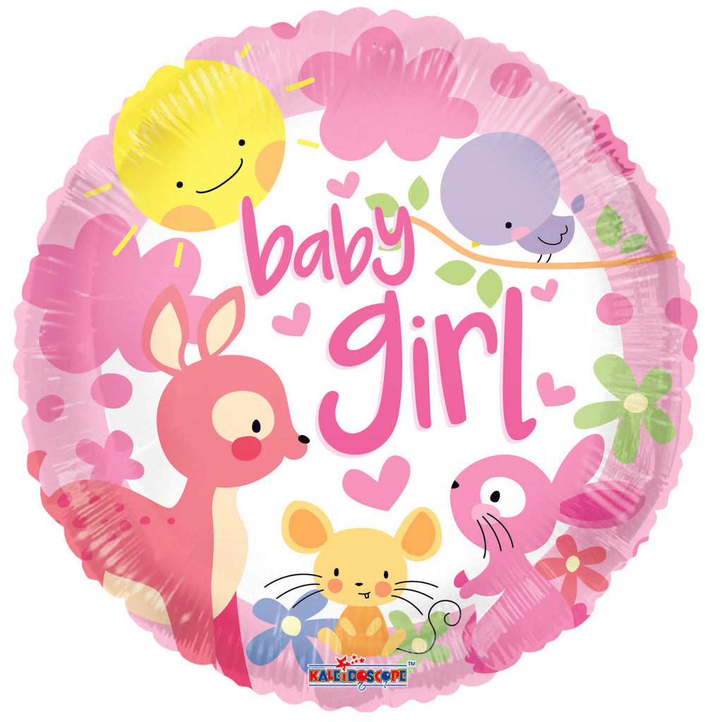9" Airfill Only Baby Girl Animals Round Foil Balloon