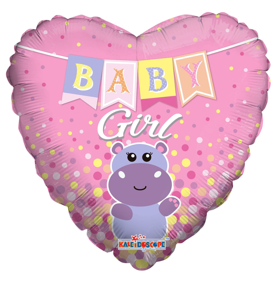 18" Baby Girl Hippo Heart Foil Balloon