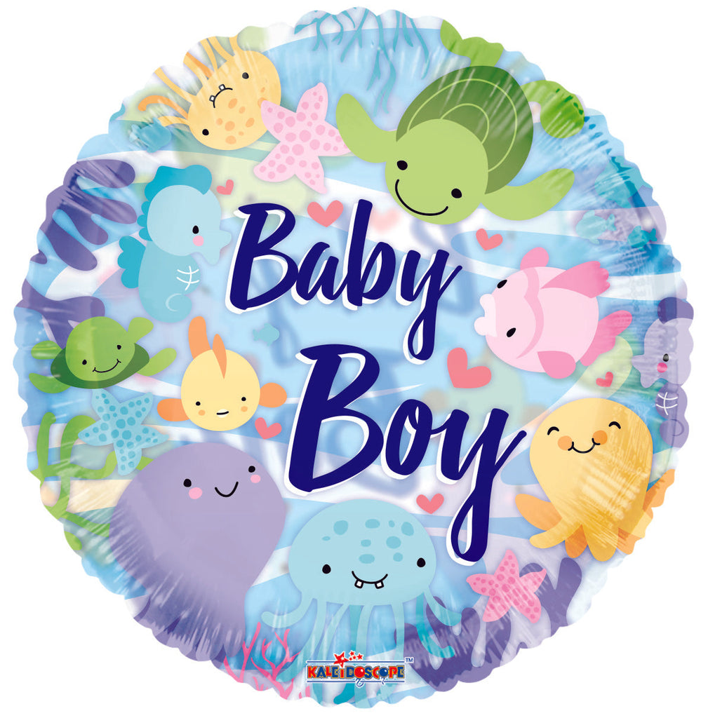 18" Baby Boy Under The Sea Clearview Round Foil Balloon