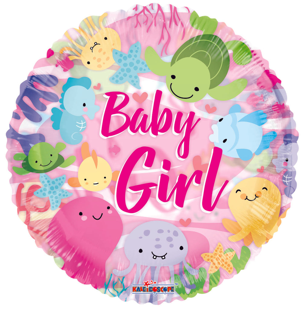 18" Baby Girl Under The Sea Clearview Round Foil Balloon