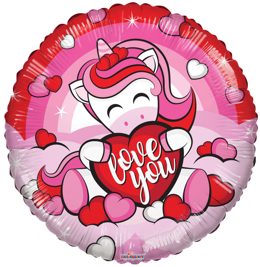 18" Love Unicorn With Heart Gellibean Foil Balloon