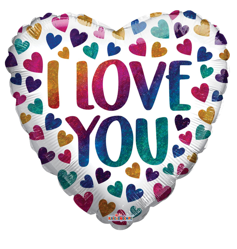 18" I Love You Rainbow Hearts Holographic Foil Balloon