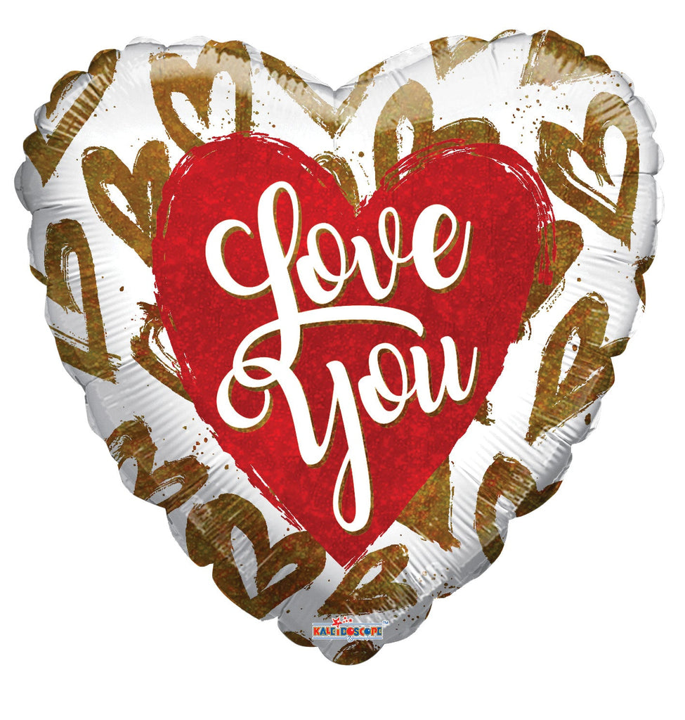 9" Airfill Only I Love You Golden Hearts Holographic Foil Balloon